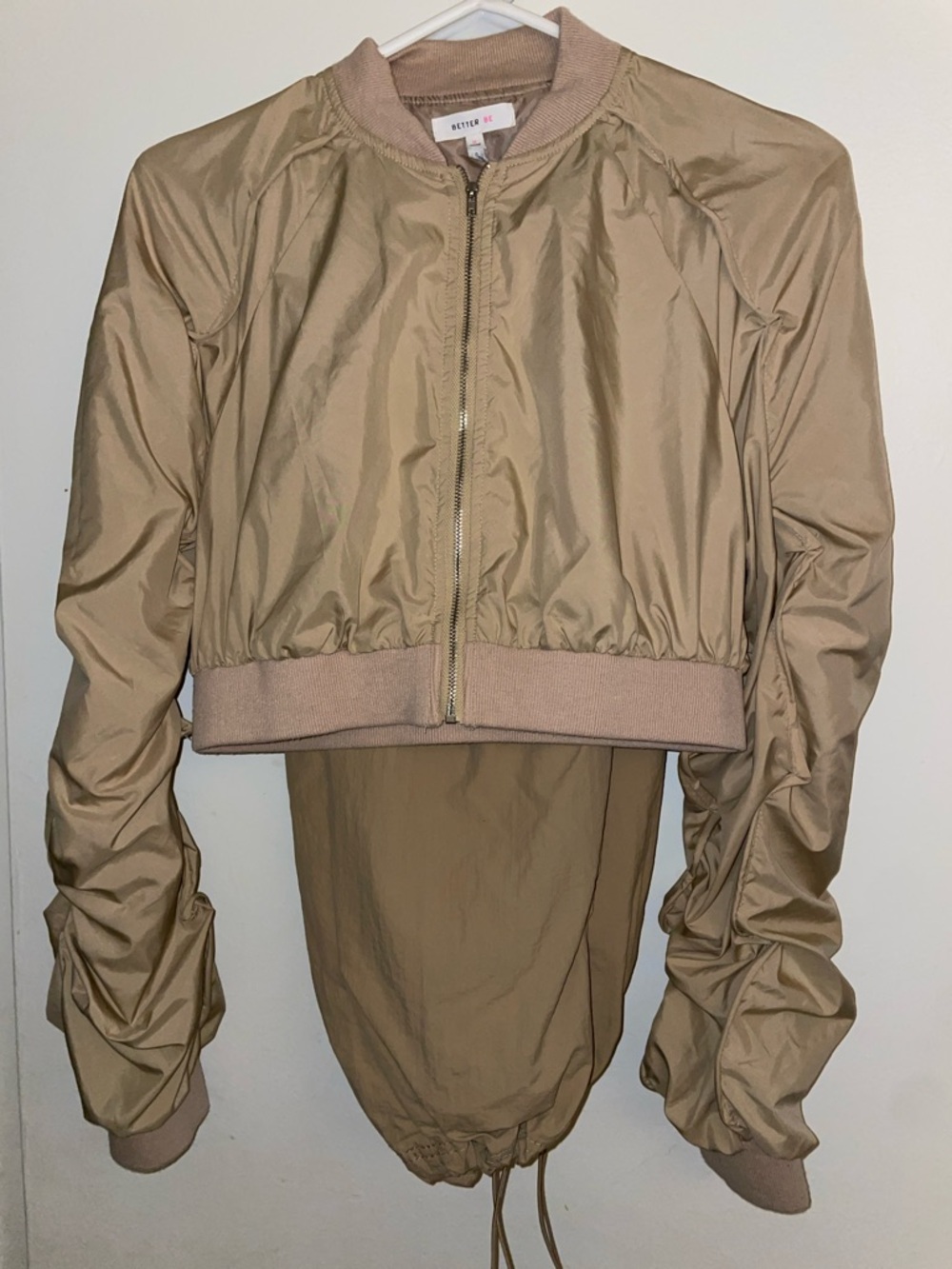 Cropped Bomber Jacket and pants women Small tan color, good condition